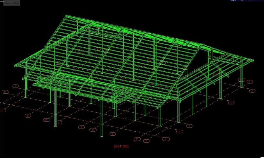 Mô hình 3D thiết kế khung nhà hàng kết cấu thép
