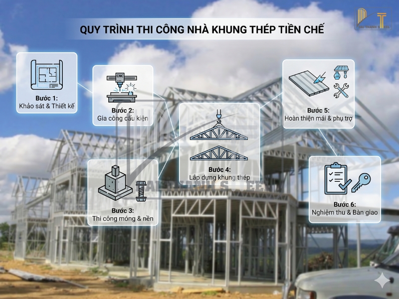 Quy trình thi công nhà khung thép tiền chế